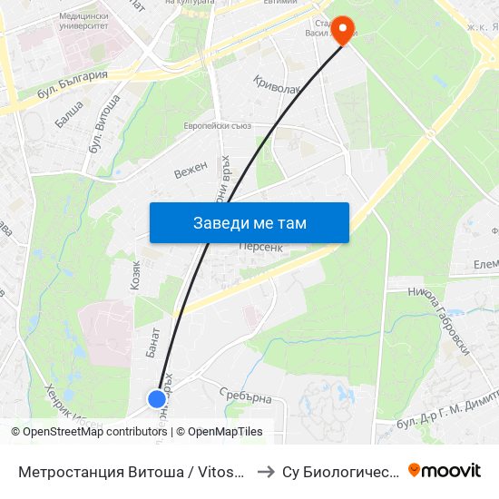 Метростанция Витоша / Vitosha Metro Station (2755) to Су Биологически Факултет map