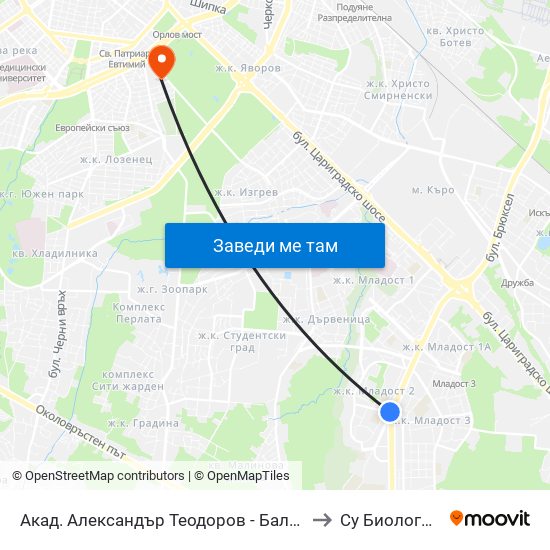 Акад. Александър Теодоров - Балан / Akademik Aleksandar Teodorov - Balan to Су Биологически Факултет map