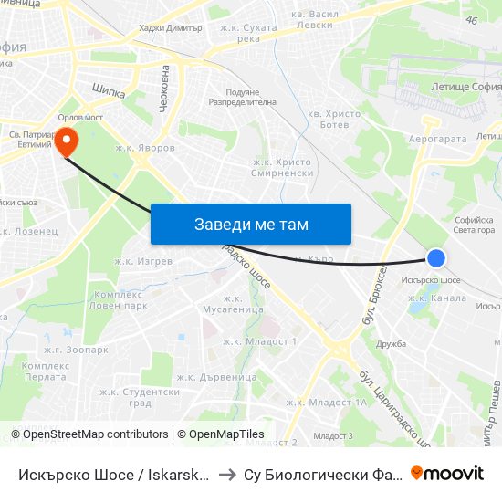 Искърско Шосе / Iskarsko Shose to Су Биологически Факултет map