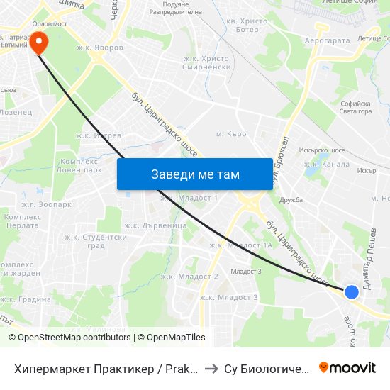 Хипермаркет Практикер / Praktiker Hypermarket (2409) to Су Биологически Факултет map