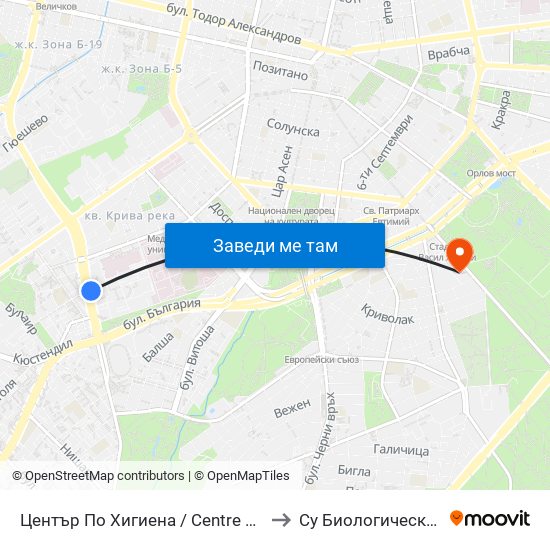 Център По Хигиена / Centre Of Hygiene (2342) to Су Биологически Факултет map