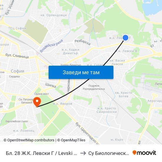 Бл. 28 Ж.К. Левски Г / Levski G Qr, Bl. 28 (0180) to Су Биологически Факултет map