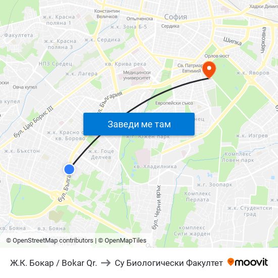 Ж.К. Бокар / Bokar Qr. to Су Биологически Факултет map