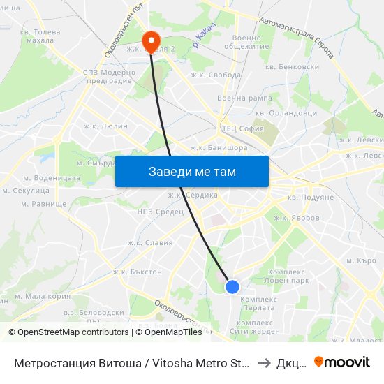 Метростанция Витоша / Vitosha Metro Station (2654) to Дкц 30 map