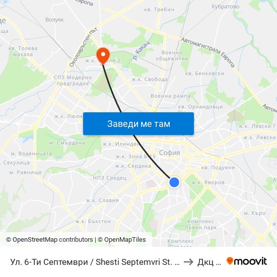 Ул. 6-Ти Септември / Shesti Septemvri St. (1808) to Дкц 30 map
