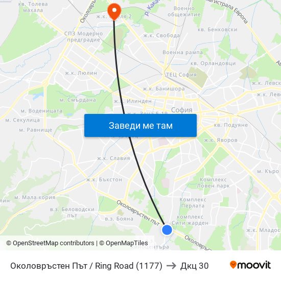 Околовръстен Път / Ring Road (1177) to Дкц 30 map