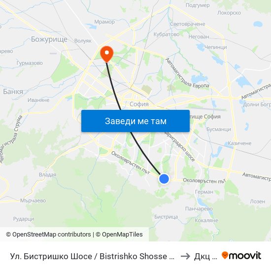 Ул. Бистришко Шосе / Bistrishko Shosse St. (0864) to Дкц 30 map