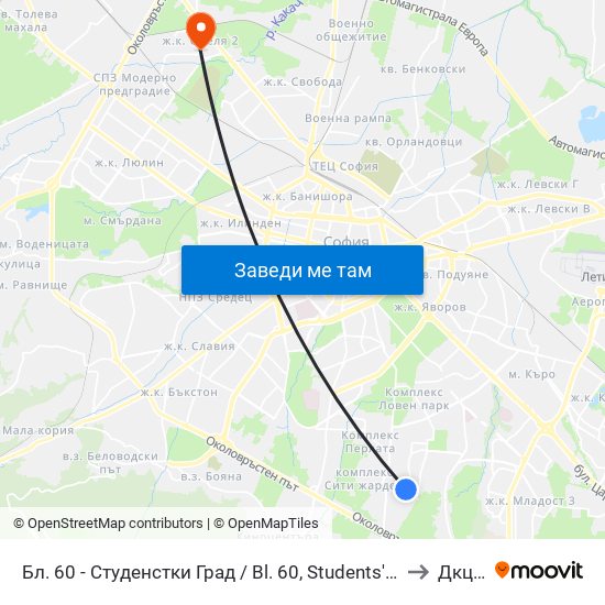 Бл. 60 - Студенстки Град / Bl. 60, Students' Town (2507) to Дкц 30 map
