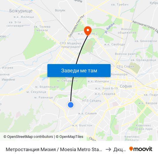 Метростанция Мизия / Moesia Metro Station (6089) to Дкц 30 map