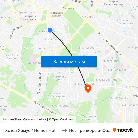 Ⓜ️ Хотел Хемус / Hemus Hotel (2329) to Нса Треньорски Факултет map