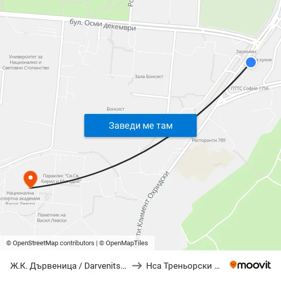 Ж.К. Дървеница / Darvenitsa Qr. (1015) to Нса Треньорски Факултет map