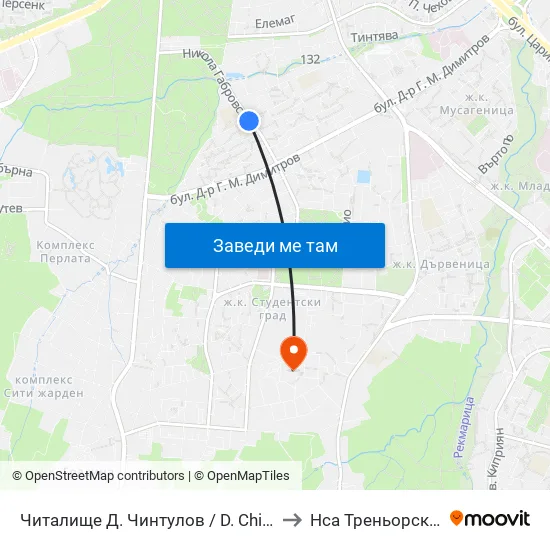 📚 Читалище Д. Чинтулов / D. Chintulov Library (2365) to Нса Треньорски Факултет map