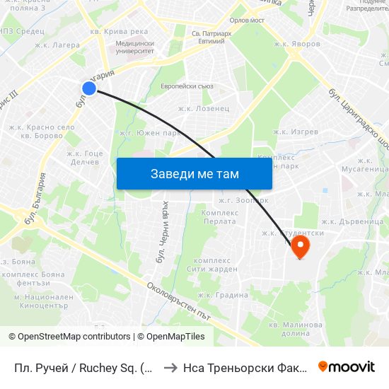 Пл. Ручей / Ruchey Sq. (1301) to Нса Треньорски Факултет map