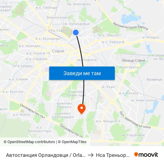 Автостанция Орландовци / Orlandovtsi Bus Station (0063) to Нса Треньорски Факултет map