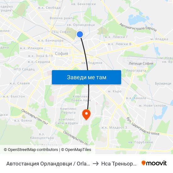 Автостанция Орландовци / Orlandovtsi Bus Station (0062) to Нса Треньорски Факултет map