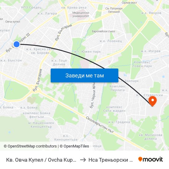 Кв. Овча Купел / Ovcha Kupel Qr. (0876) to Нса Треньорски Факултет map