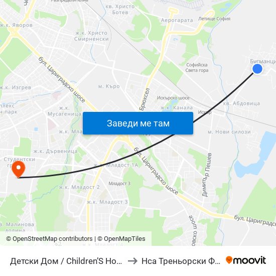 Детски Дом / Children’S Home (0527) to Нса Треньорски Факултет map