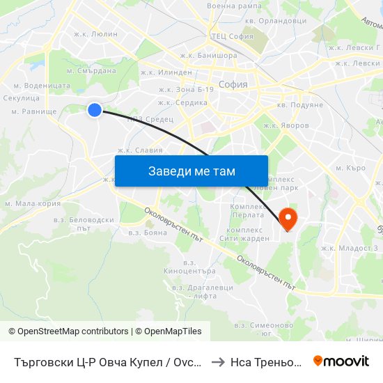 Търговски Ц-Р Овча Купел / Ovcha Kupel Shopping Centre (0212) to Нса Треньорски Факултет map