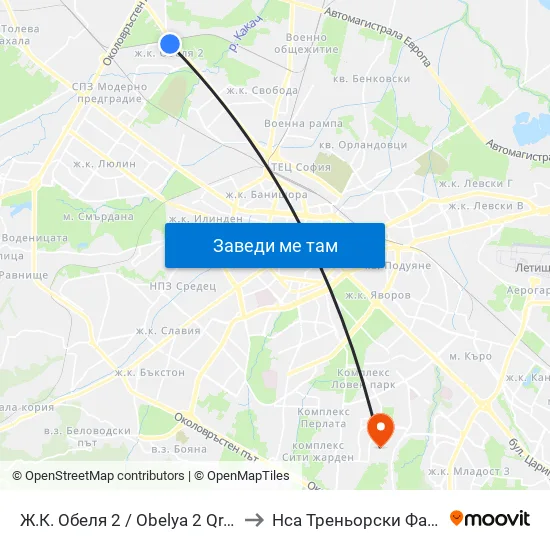Ж.К. Обеля 2 / Obelya 2 Qr. (0680) to Нса Треньорски Факултет map