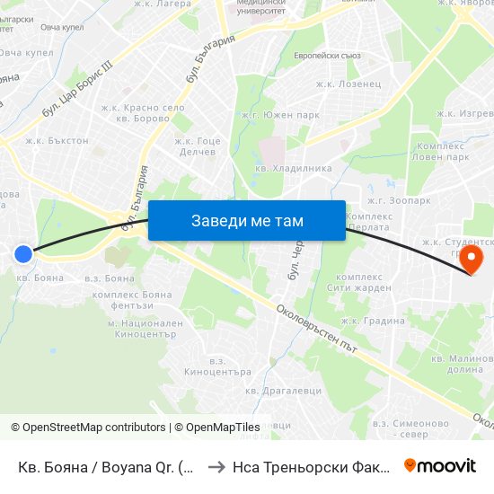 Кв. Бояна / Boyana Qr. (0808) to Нса Треньорски Факултет map
