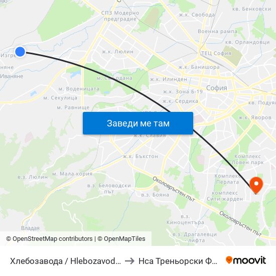 Хлебозавода / Hlebozavoda (2316) to Нса Треньорски Факултет map