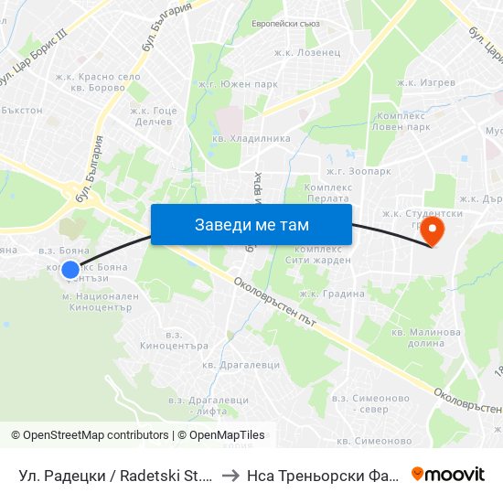 Ул. Радецки / Radetski St. (2153) to Нса Треньорски Факултет map