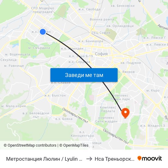 Метростанция Люлин / Lyulin Metro Station (1056) to Нса Треньорски Факултет map