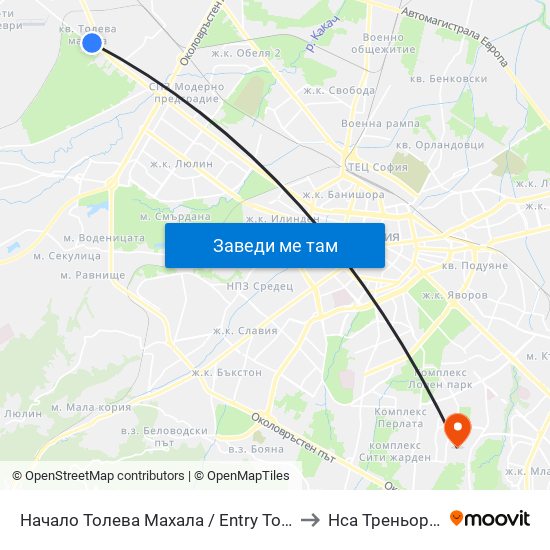 Начало Толева Махала / Entry To Toleva Neighbourhood (2501) to Нса Треньорски Факултет map