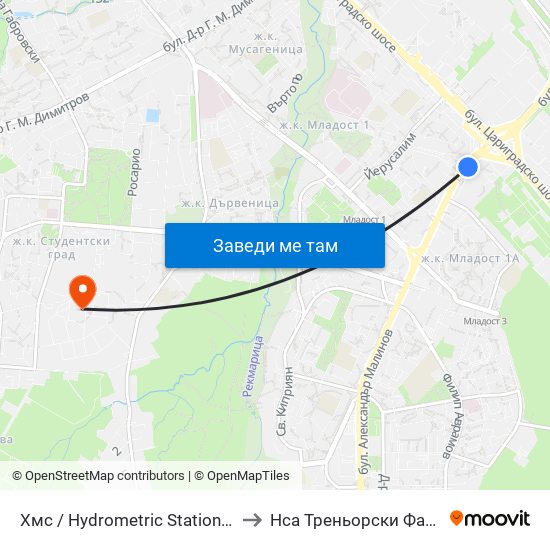 Хмс / Hydrometric Station (2319) to Нса Треньорски Факултет map