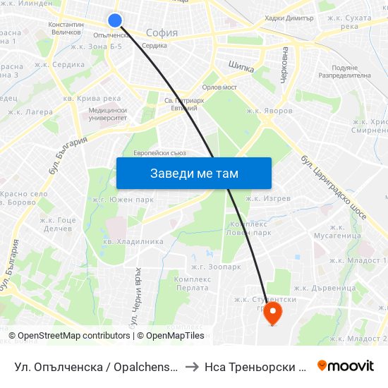 Ул. Опълченска / Opalchenska St. (2083) to Нса Треньорски Факултет map