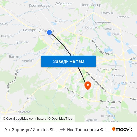 Ул. Зорница / Zornitsa St. (1221) to Нса Треньорски Факултет map