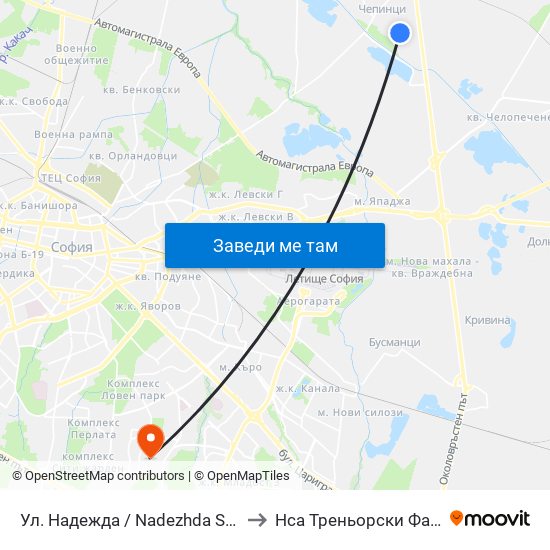 Ул. Надежда / Nadezhda St. (1222) to Нса Треньорски Факултет map