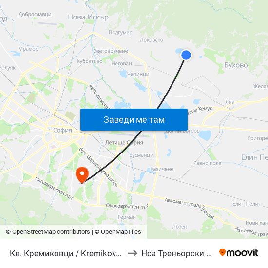 Кв. Кремиковци / Kremikovtsi Qr. (0855) to Нса Треньорски Факултет map