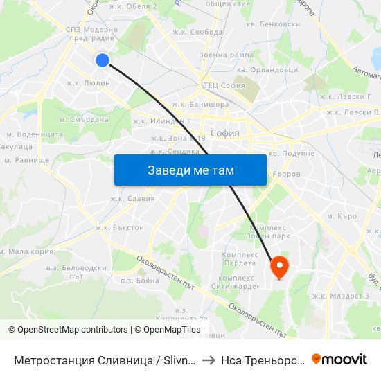 Метростанция Сливница / Slivnitsa Metro Station (1061) to Нса Треньорски Факултет map