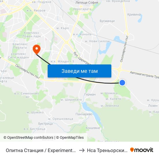 Опитна Станция / Experimental Station (1202) to Нса Треньорски Факултет map