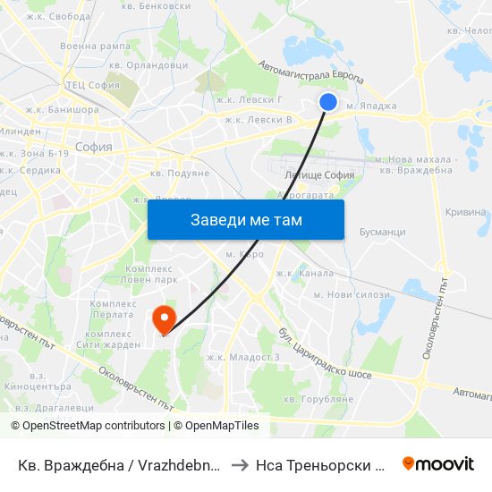 Кв. Враждебна / Vrazhdebna Qr. (0823) to Нса Треньорски Факултет map