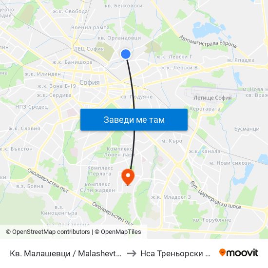 Кв. Малашевци / Malashevtsi Qr. (0862) to Нса Треньорски Факултет map