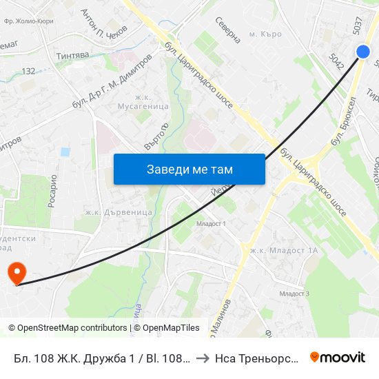 Бл. 108 Ж.К. Дружба 1 / Bl. 108, Druzhba 1 Qr. (0128) to Нса Треньорски Факултет map