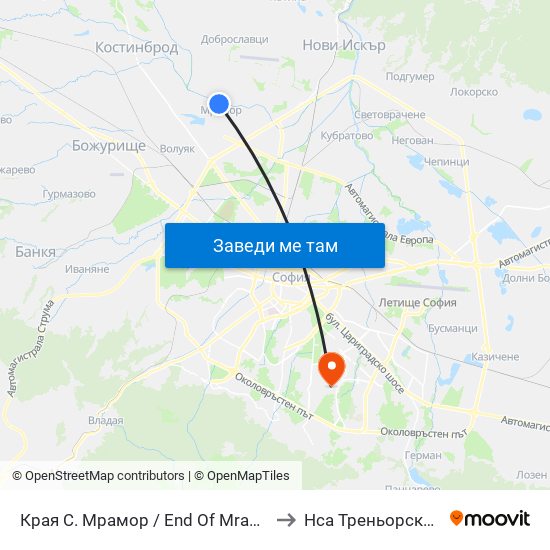 Края С. Мрамор / End Of Mramor Village (0438) to Нса Треньорски Факултет map