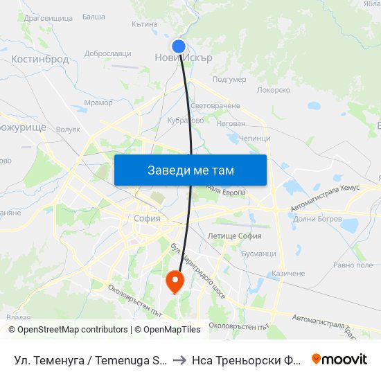 Ул. Теменуга / Temenuga St. (2203) to Нса Треньорски Факултет map