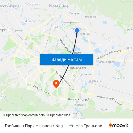 Гробищен Парк Негован / Negovan Cemetery (0507) to Нса Треньорски Факултет map