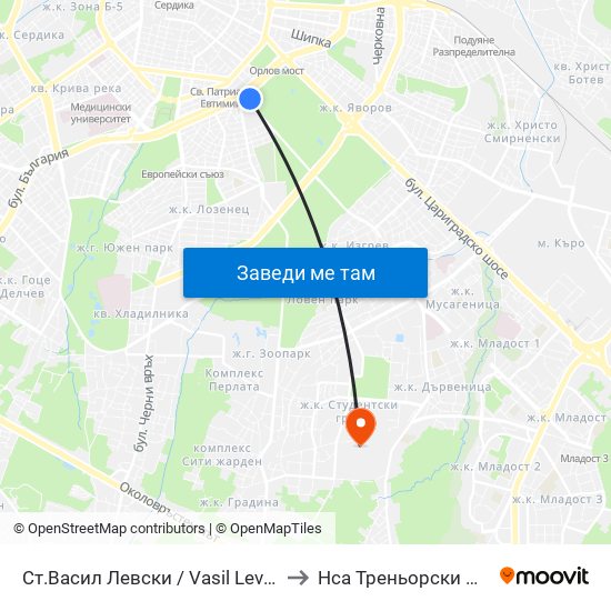 Ст.Васил Левски / Vasil Levski Stadium to Нса Треньорски Факултет map