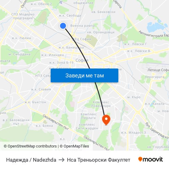 Надежда / Nadezhda to Нса Треньорски Факултет map