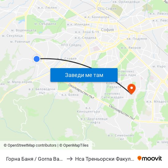 Горна Баня / Gorna Banya to Нса Треньорски Факултет map