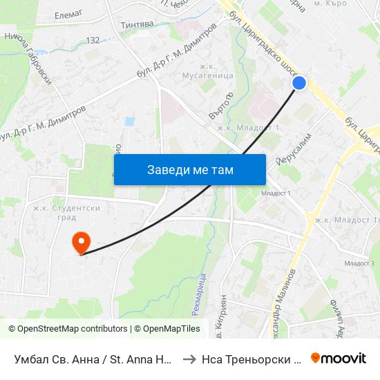 Умбал Св. Анна / St. Anna Hospital (1193) to Нса Треньорски Факултет map