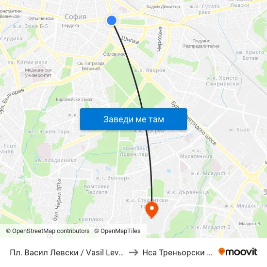 Пл. Васил Левски / Vasil Levski Sq. (1241) to Нса Треньорски Факултет map