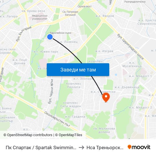 Пк Спартак / Spartak Swimming Complex (0647) to Нса Треньорски Факултет map