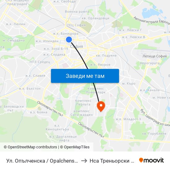 Ул. Опълченска / Opalchenska St. (2087) to Нса Треньорски Факултет map