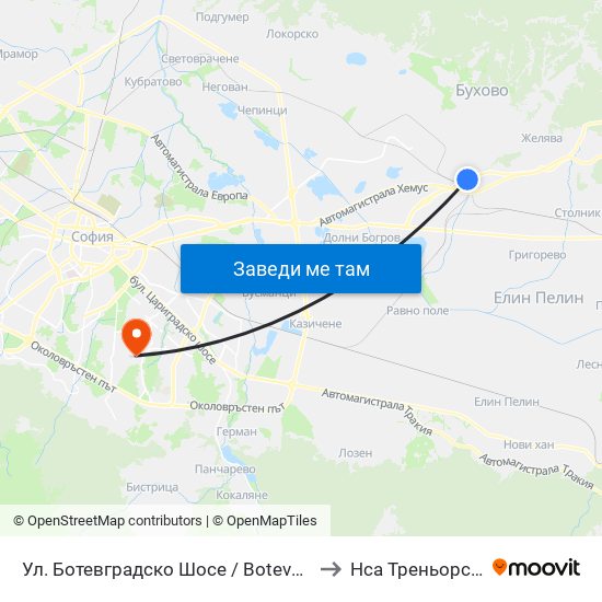 Ул. Ботевградско Шосе / Botevgradsko Shosse St. (2816) to Нса Треньорски Факултет map