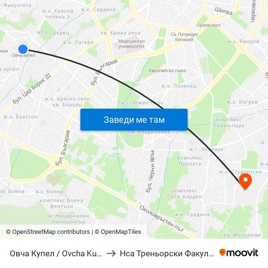 Овча Купел / Ovcha Kupel to Нса Треньорски Факултет map